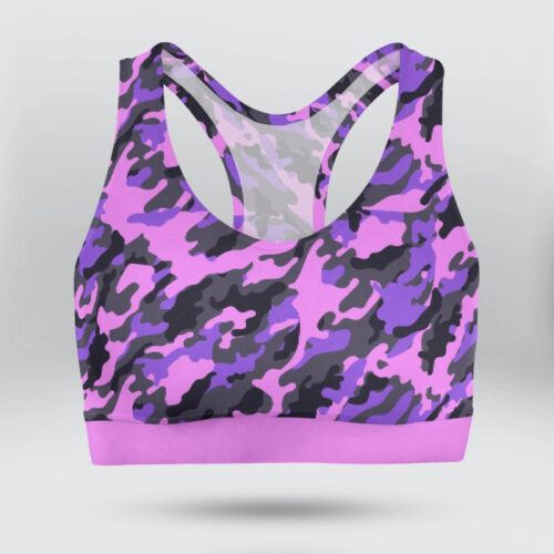 Army Pink Blue Camo Sports Bra for Women