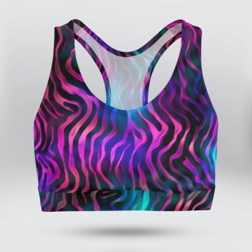 Holographic Tiger Stripe Skin Print Sports Bra for Women