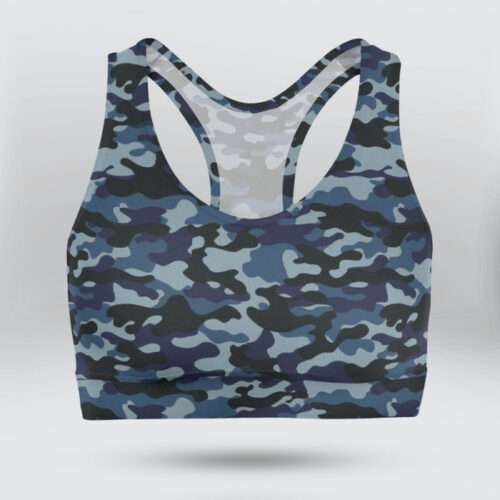 Army Blue Camo Sports Bra for Women