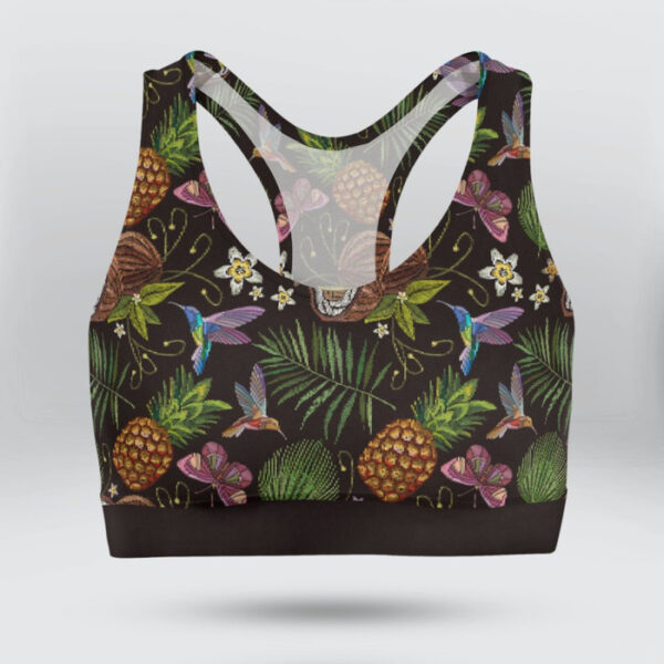 Palm Tree Leaves and Coconut Tropical Pattern Sports Bra for Women
