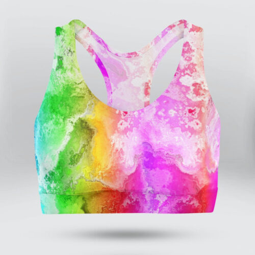 Rainbow Alcohol Ink Sports Bra for Women