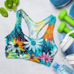Tie Dye Daisy Flowers and Snow Sports Bra for Women