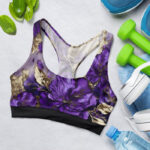 Purple Glitter Marble Floral Sports Bra for Women