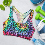 Rainbow Tie Dye Leopard Sports Bra for Women