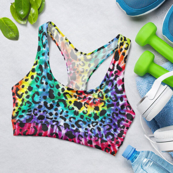 Rainbow Tie Dye Leopard Sports Bra for Women