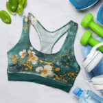 Floral Marble On Green Background Sports Bra for Women