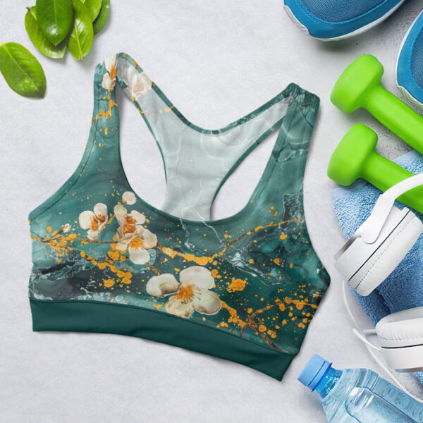 Floral Marble On Green Background Sports Bra for Women