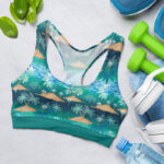 Blue Lagoon Paradise Pattern With Ocean, Islands And Palms Sports Bra for Women