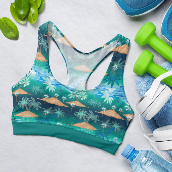 Blue Lagoon Paradise Pattern With Ocean, Islands And Palms Sports Bra for Women
