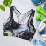 Holographic Black White Glitter Background Sports Bra for Women