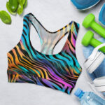 Holographic Tiger Stripe Skin Neon Sports Bra for Women