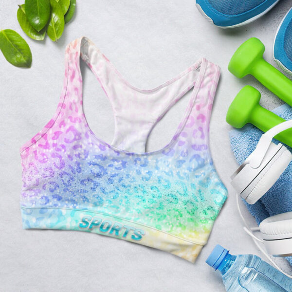 Pastel Rainbow Bright Glitter Sports Bra for Women