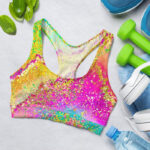 Rainbow Alcohol Ink and Glitter Sports Bra for Women