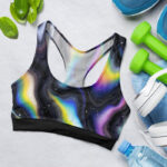 Holographic Black White Glitter Black Background Sports Bra for Women
