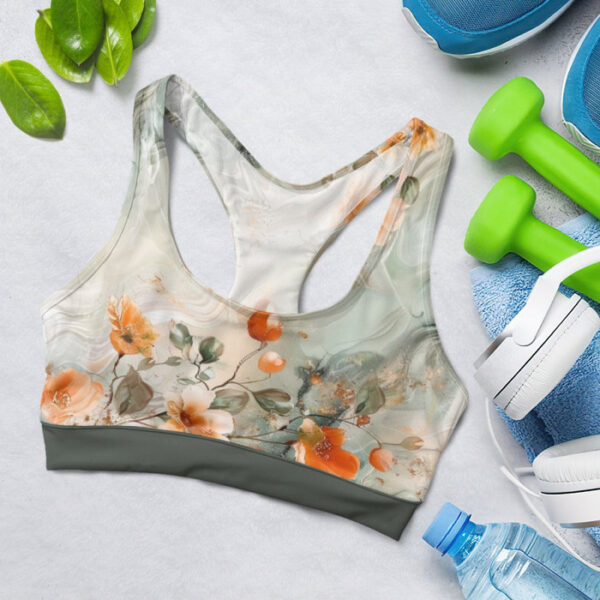 Floral Marble On Grey Background Sports Bra for Women