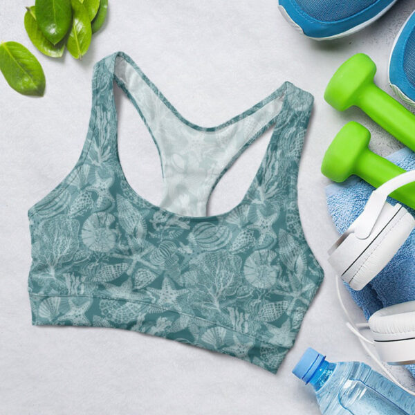 Art Sea Background With Sea Creatures Sports Bra for Women