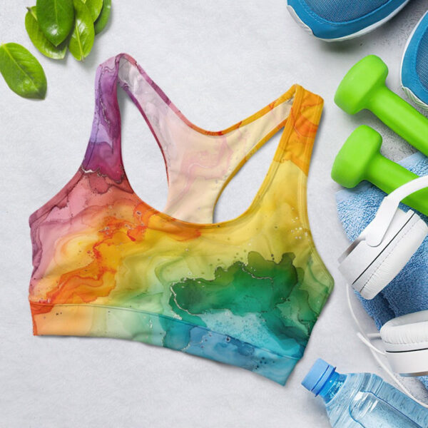 Rainbow Alcohol Ink Luxury Sports Bra for Women