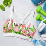 Pink Protea and Green Leaves Sports Bra for Women