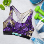Purple Glitter Marble Floral Sports Bra for Women