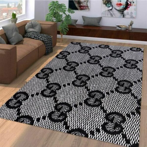 Black And Grey Gucci Monogram Gucci Rug Home Decor - Rugs